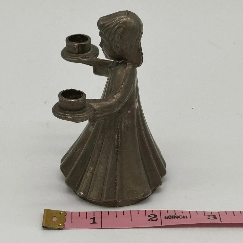 Vintage Metal Choir Boy Candle Holder Double Small Taper Silver Plated 3.5